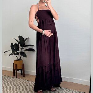 Free People Extratropical Brown Flowy Spaghetti Strap Boho Maxi Dress